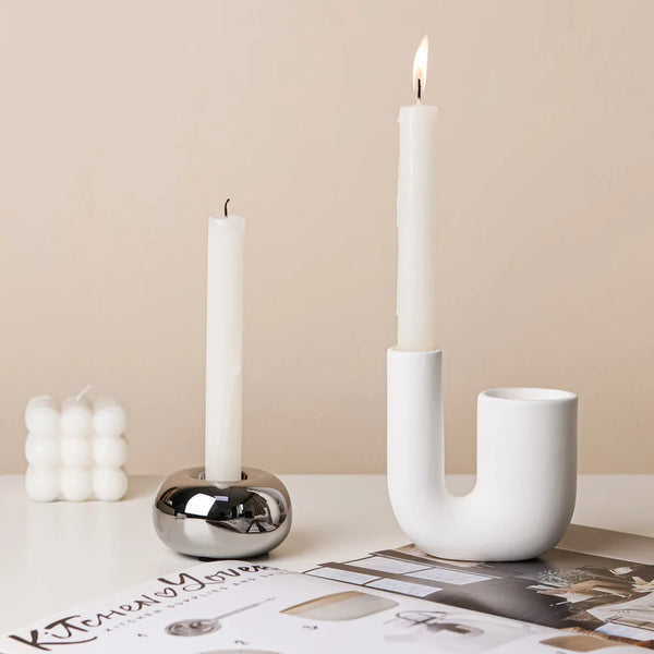 LUXORA Kerzenhalter | Zylinderform | Silber veredelt | Moderne Deko aus Keramik