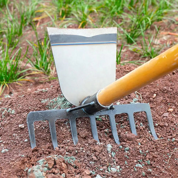 TerraKombi Gartenrechen & Hacke | 2-in-1 Unkrautentferner | Schwerlast | Für Beet & Rasenpflege