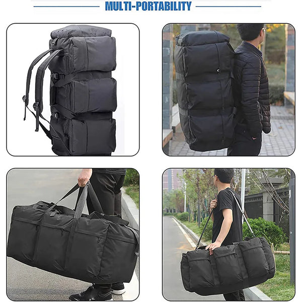 Multifunktionale Outdoor-Tasche TrailForge X75 | 75×38×36 cm | 4-in-1 Tragetasche: Rucksack, Umhängetasche, Handgepäck & Crossbody | Wasserdicht & Robust