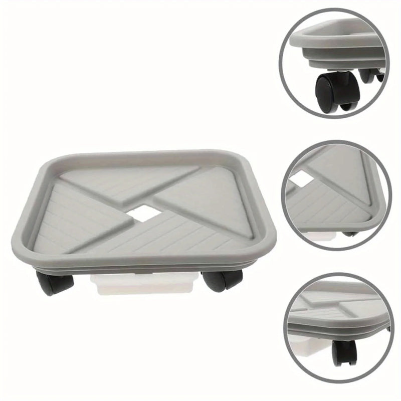 Pflanzenroller mit Abtropfschale | Quadratischer Pflanzenständer auf Rollen | Stabil & Beweglich | Floravivo