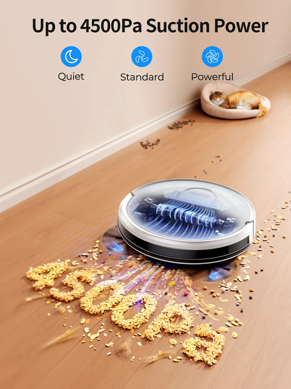 Cleanovo P10 Saugroboter mit Wischfunktion | 4500Pa Power-Saugkraft | App-Steuerung & Gyroskop-Navigation | Für Teppiche & Hartböden