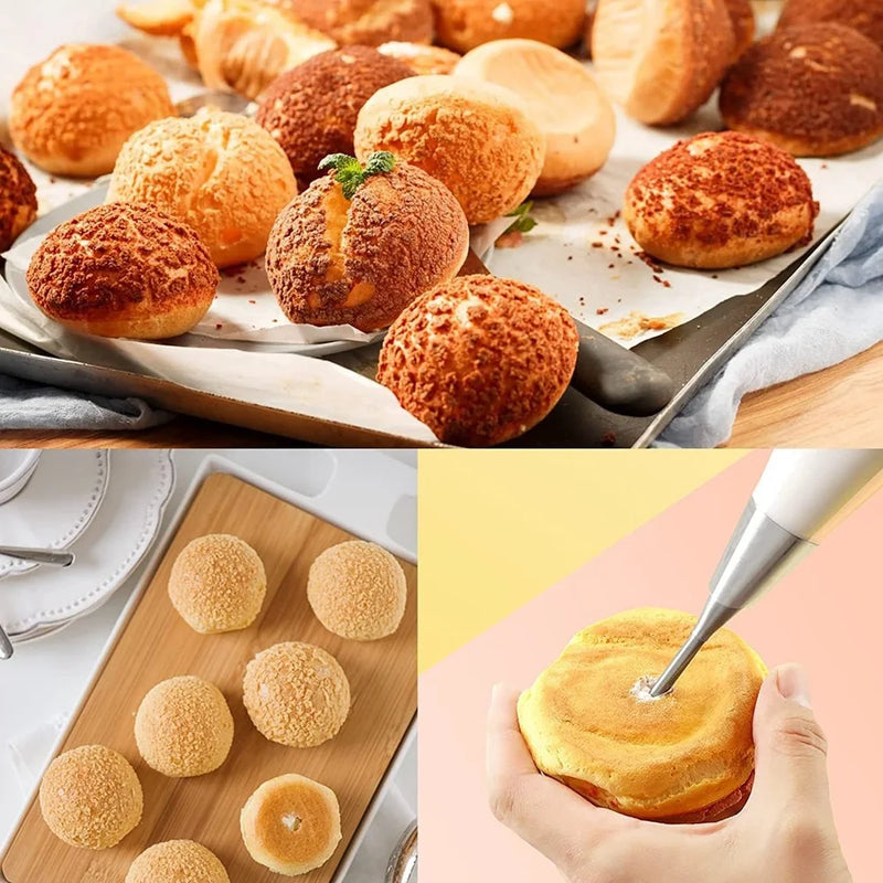 BackMeister Pro Edelstahl Spritztüllen Set 3-teilig | Lange Tülle für Windbeutel & Füllcreme | Backzubehör für Kuchen, Cupcakes & Patisserie