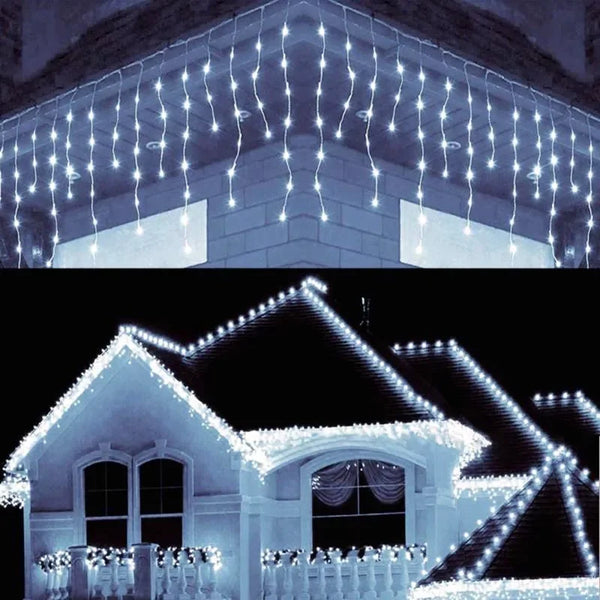 LED Eiszapfen-Lichterkette | 8 Modi | Winter-Festoon Vorhang | Weihnachts- & Neujahrsdeko 2025 | EU-Stecker