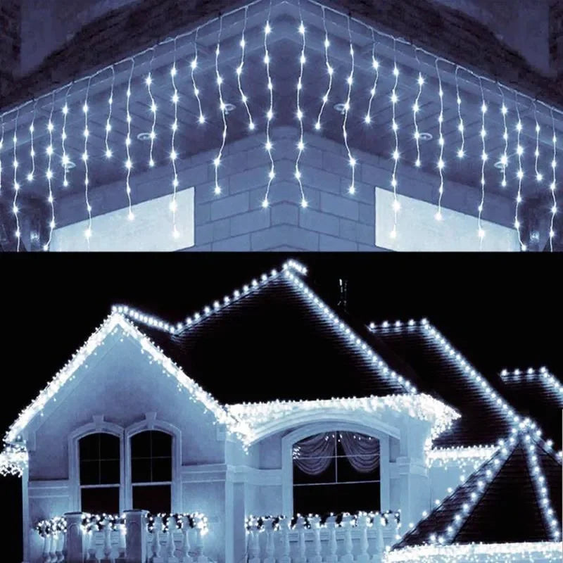 LED Eiszapfen-Lichterkette | 8 Modi | Winter-Festoon Vorhang | Weihnachts- & Neujahrsdeko 2025 | EU-Stecker