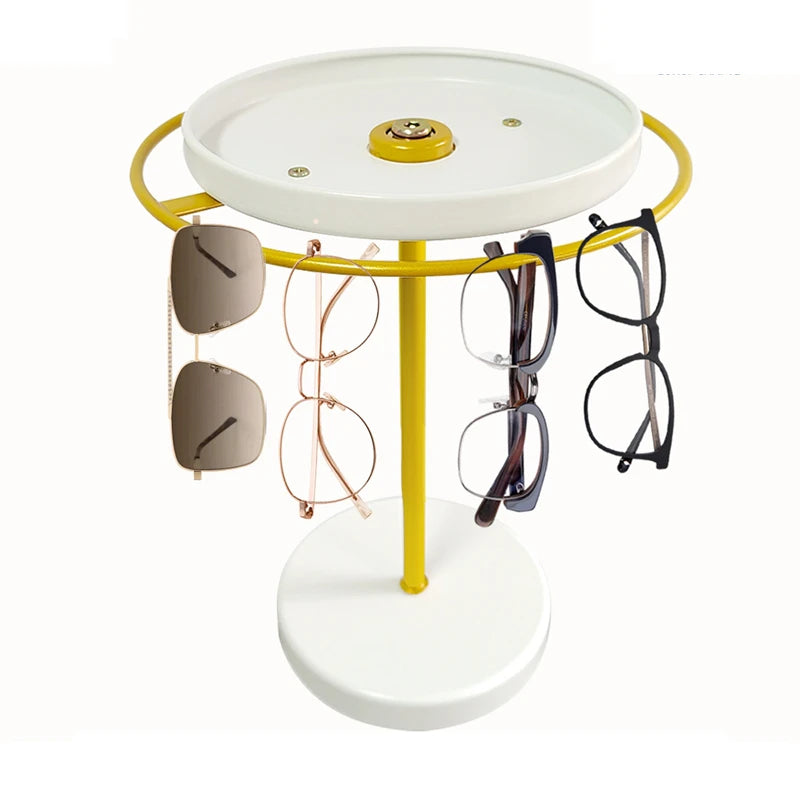 LuxeSpin Drehbarer Sonnenbrillen-Organizer | 360° Rotationsständer mit Schmuckablage | Edelstahl | 20 × 24 × 15 cm