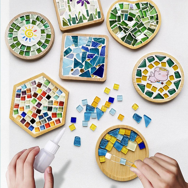 Bambus Mosaik-Untersetzer MosaicJoy | Herz & Quadrat | DIY-Bastelset für Kinder & Erwachsene