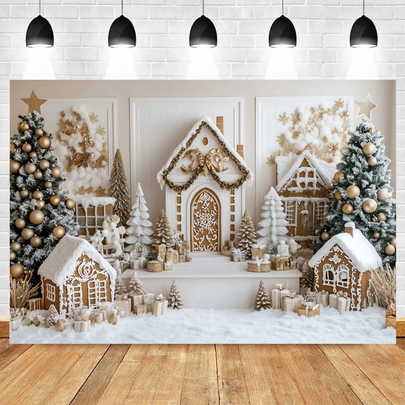 Holvinea | Weihnachts-Fotohintergrund | Miniatur-Weihnachtshaus & Baum | Kinder & Familien Portrait Deko | Vinyl/Polyester/Flock | 300×200 cm