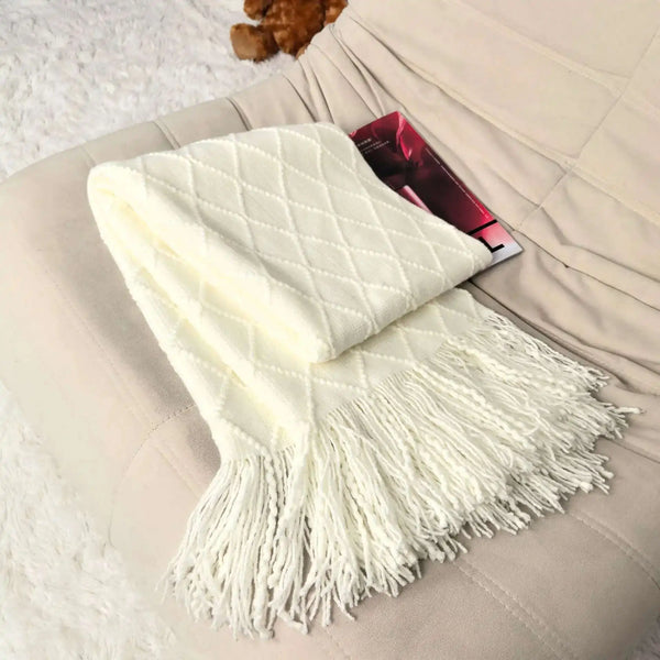 Strickdecke NordicEase | Weiche Sofa- & Bettdecke | Wohndecke im Skandi-Design | 130 × 160 cm