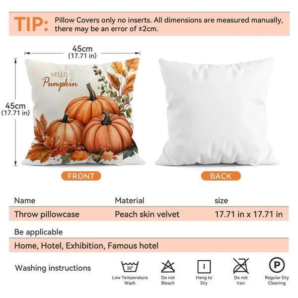 Kissenhülle CosyGratitude | Herbstliches Dankbarkeits-Motiv | Peach Skin Velvet | 45×45 cm