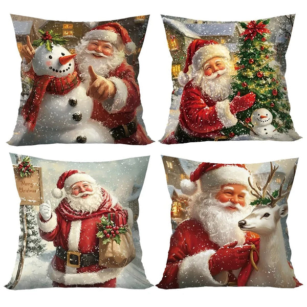 Winterglanz | Weihnachts-Kissenbezüge | Santa · Schneemann · Rentier | 45 × 45 cm | Festliche Sofadeko für Wohnzimmer & Schlafzimmer