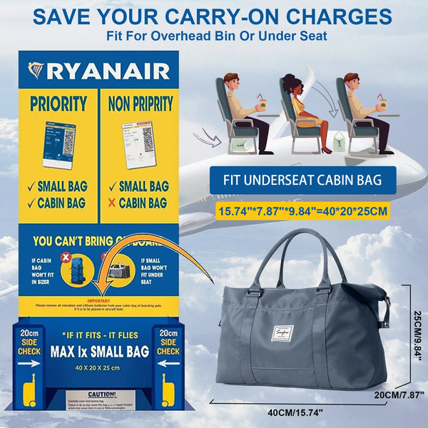 Aerovigo Reisetasche Handgepäck 40x20x25 | Große Kapazität | Weekender für Kurzreisen | Flugtaugliche Kabinentasche