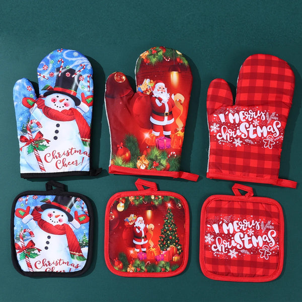 HollyHeat Ofenhandschuhe 2er-Set | Weihnachts-Backhandschuhe mit festlichem Design | Hitzebeständige Küchenhandschuhe für Weihnachten & Neujahr