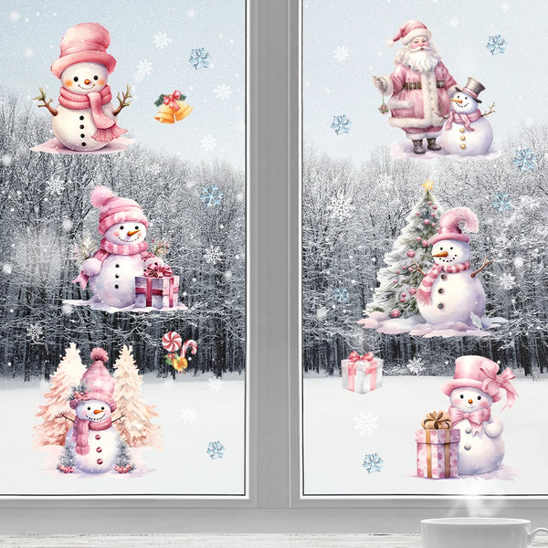 SnowyCharm Weihnachts Wandsticker | Rosa Schneemann Design | Abnehmbare PVC Fenster- & Wanddeko | Kinderzimmer & Weihnachtsdekoration