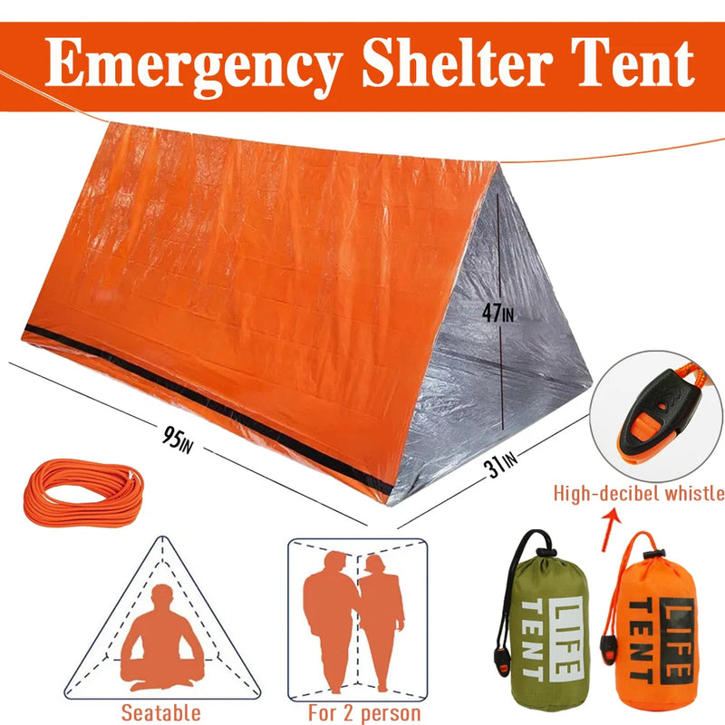 ResQtent Notfallzelt für 2 Personen | Ultraleichtes Rettungszelt mit Mylar-Isolierung | Wind- & wasserdicht | Kompakt für Outdoor, Auto & Survival-Kit