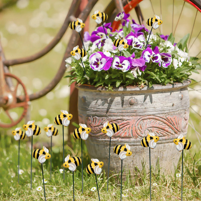 BeeJoy | 10er-Set Gartenstecker Bienen | Metall-Deko für Garten, Beet & Balkon | Frühlings- & Sommer-Dekoration
