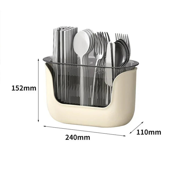 OrgaDish Besteckhalter mit Abtropfschale | 3 Fächer | Küchen-Organizer für Stäbchen & Besteck