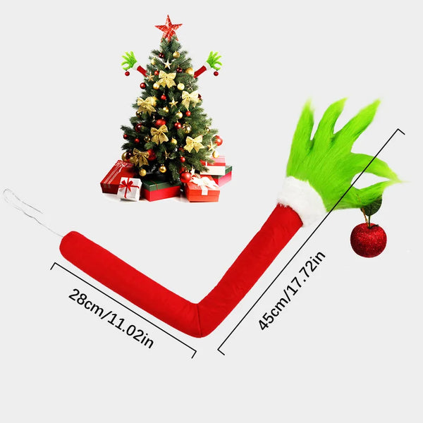 Grincharo | Weihnachtsdeko Grinch Arm Anhänger | 45 × 18 cm | Grünes Fellmonster | Lustige Deko für Baum, Tür & Auto