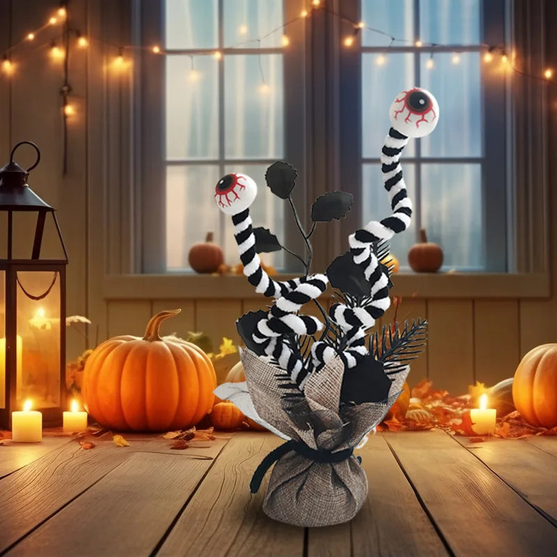 Creepos Halloween-Augen Deko | Hüpfende Garn-Augen | Schwarz-Weiß Anhänger | Indoor & Outdoor Party Deko