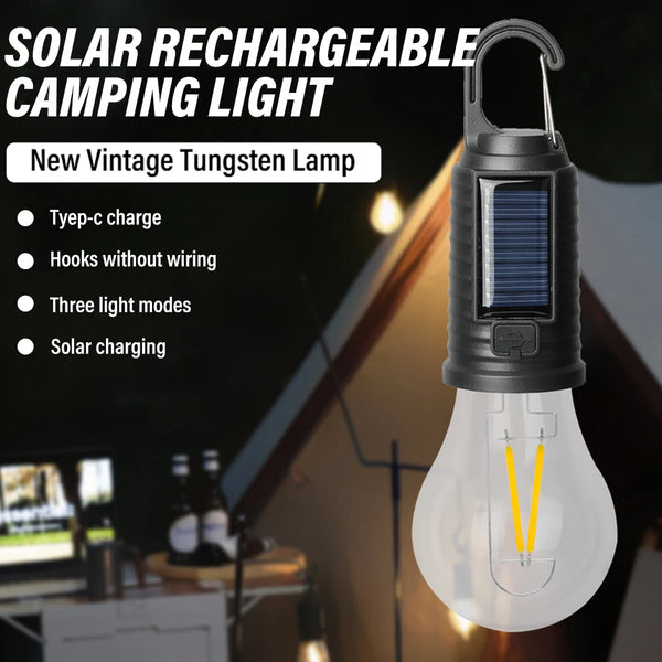 Campurelux Solar Campinglampe Vintage | Wiederaufladbar via Solar & USB | 3 Lichtmodi | Tragbar & Wasserdicht