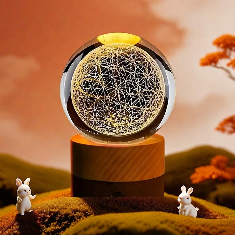 Vitraya Kristallkugel | 3D Blume des Lebens | Mit USB LED-Farbwechse