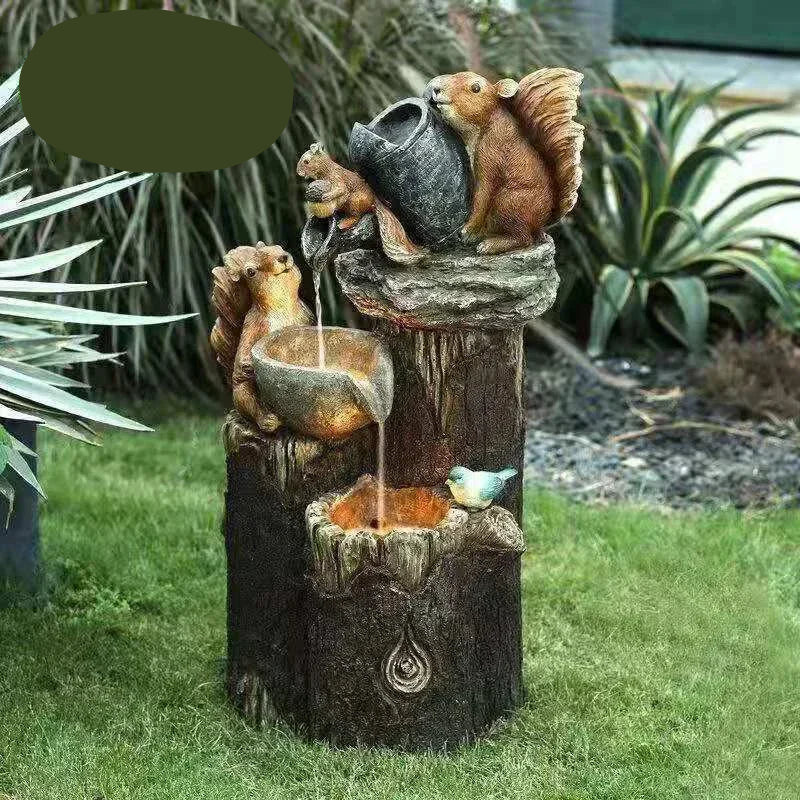 Lunaverde Solar Deko Brunnen Ente & Eichhörnchen | Gartenfigur mit LED-Licht | Wetterfestes Kunstharz | Für Terrasse & Balkon