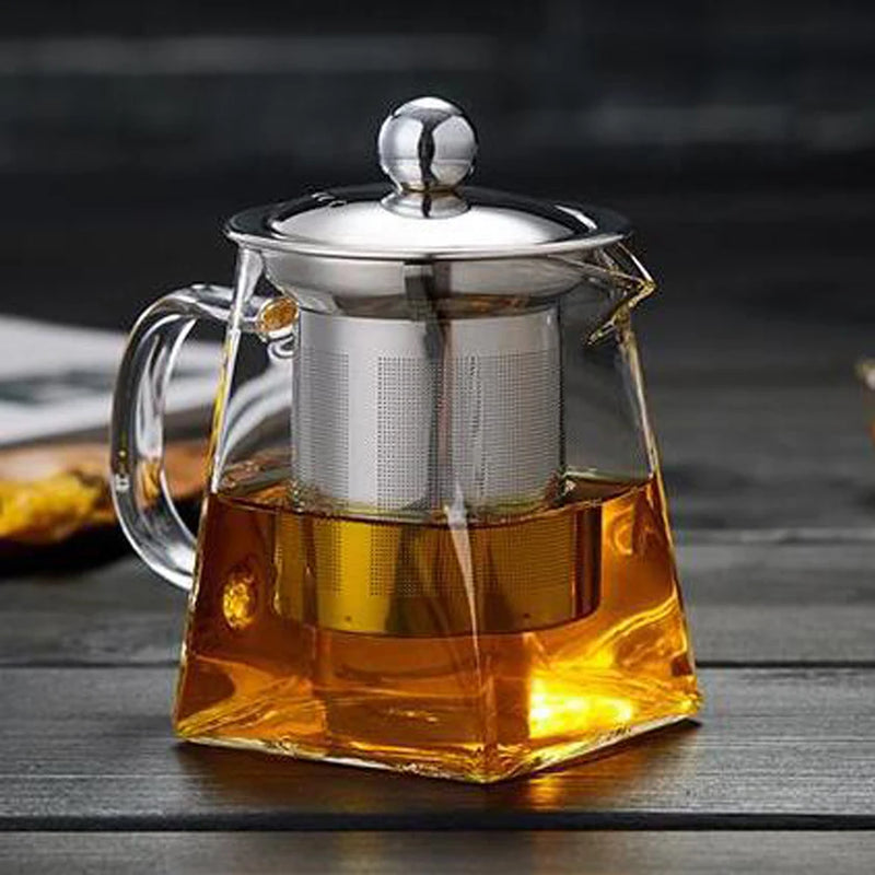 Teavora Teekanne aus Glas mit Edelstahlsieb | Hitzebeständig & Spülmaschinenfest | Für losen Tee & Teeblumen | 550/750/950 ml