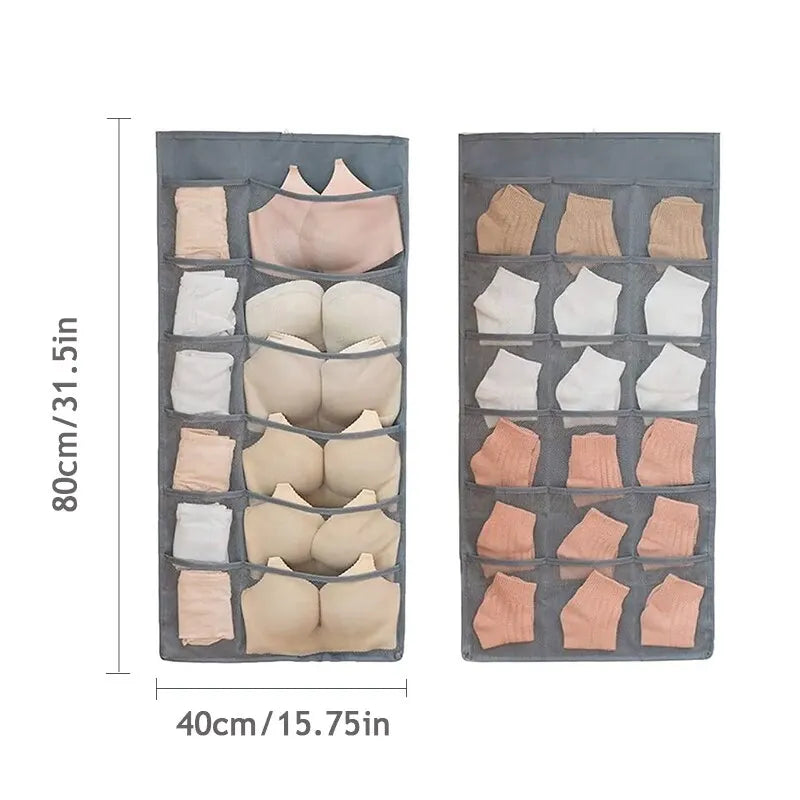 ClosetEase Unterwäsche-Organizer Hängend | Beidseitig & Faltbar | 39×78 cm | Oxford-Stoff Grau