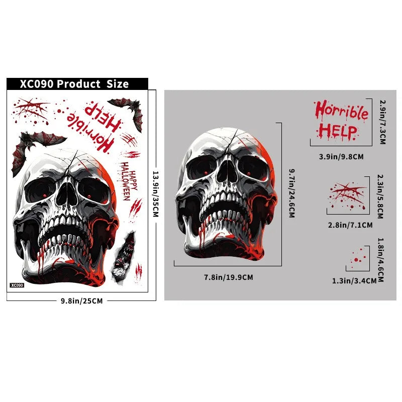 Fensteraufkleber HorrorPumpkins | Halloween Sticker Set | Kürbis, Schädel, Blut-Handabdrücke & Fledermäuse | Wiederverwendbar
