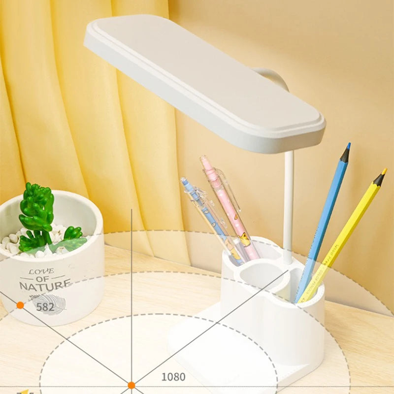 Liora DeskLight LED Schreibtischlampe mit Stiftehalter | Touch-Dimmung & 3 Lichtfarben | USB-Anschluss | 10,5 × 10,5 × 37,5 cm