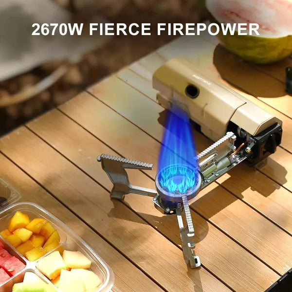 Camping Gaskocher FLAMETRA FoldPro 2670W | Faltbar & Tragbar | Edelstahl | Mit Zündung & Sicherheitssystem