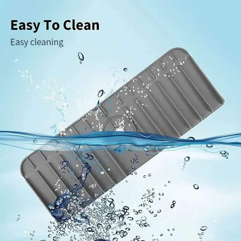 AquaGuard Pad Silikon-Wasserhahnmatte mit Abflussfunktion | Spülbecken-Spritzschutz & Ablage für Spülschwamm & Seife | 37 × 14 × 1,5 cm
