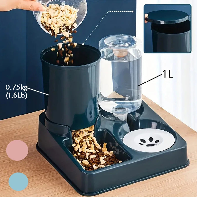 Katzen-Futterstation FeloFlow Duo | 2-in-1 Automat mit Schrägdesign | Schwerkraft-Futterspender & Wasserspender | Für Katzen & kleine Hunde