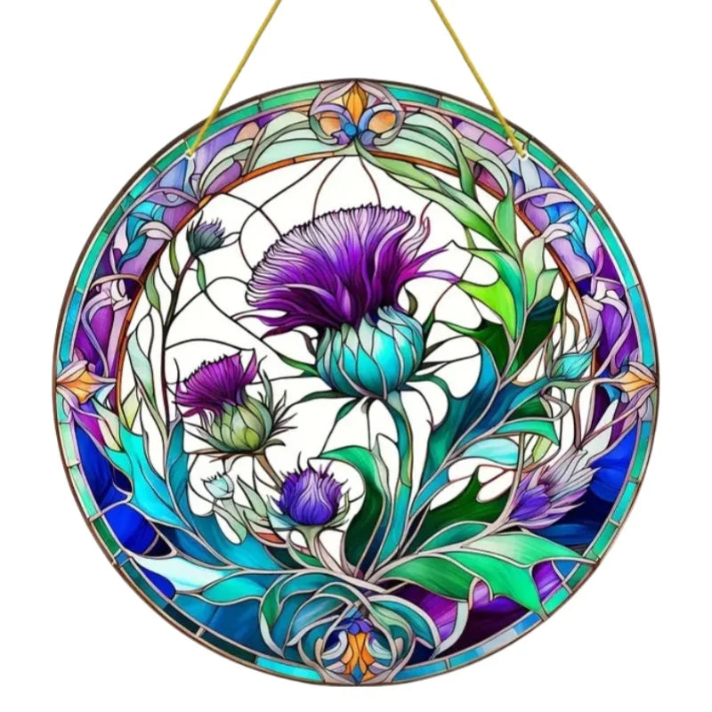 Suncatcher ThistleLight | Rundes Acryl-Fensterbild mit Distel-Motiv | 15–20 cm | Handbemalt & Lichtdurchlässig