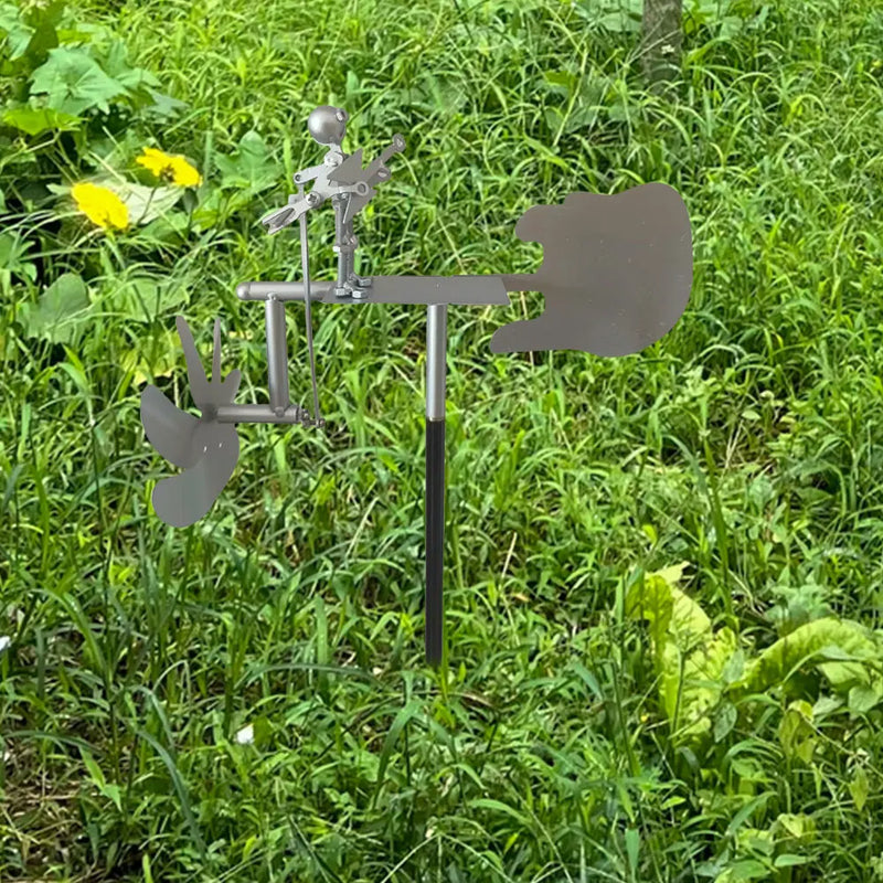 Rockvento Metall Windspiel Gitarre | Handgefertigte Windskulptur | Rock Deko für Garten & Terrasse | 28 × 17 cm