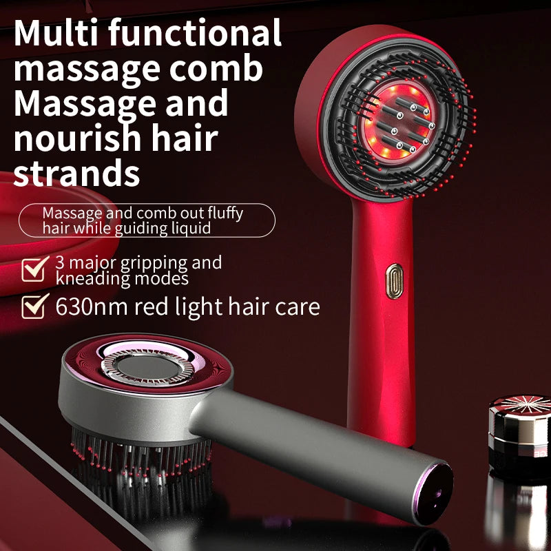 ScalpViva Kopfhautmassagekamm | Rotes LED-Licht & Mikrostrom | 3 Modi & Serumfunktion | Kabellos & Wiederaufladbar