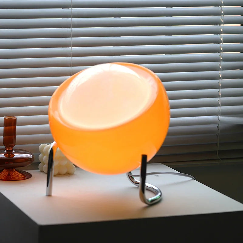 Aurivio Tischlampe | Glas & Edelstahl | Retro-Nordic Design | LED-Nachtlicht Beige/Orange | Ø21×H25 cm