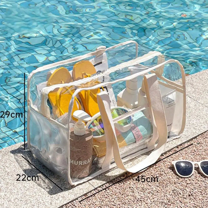 ClearVoyage Transparente Strandtasche aus PVC | Faltbar & Wasserdicht | Mit Reißverschluss & Schultergurt | Für Schwimmbad, Strand & Camping