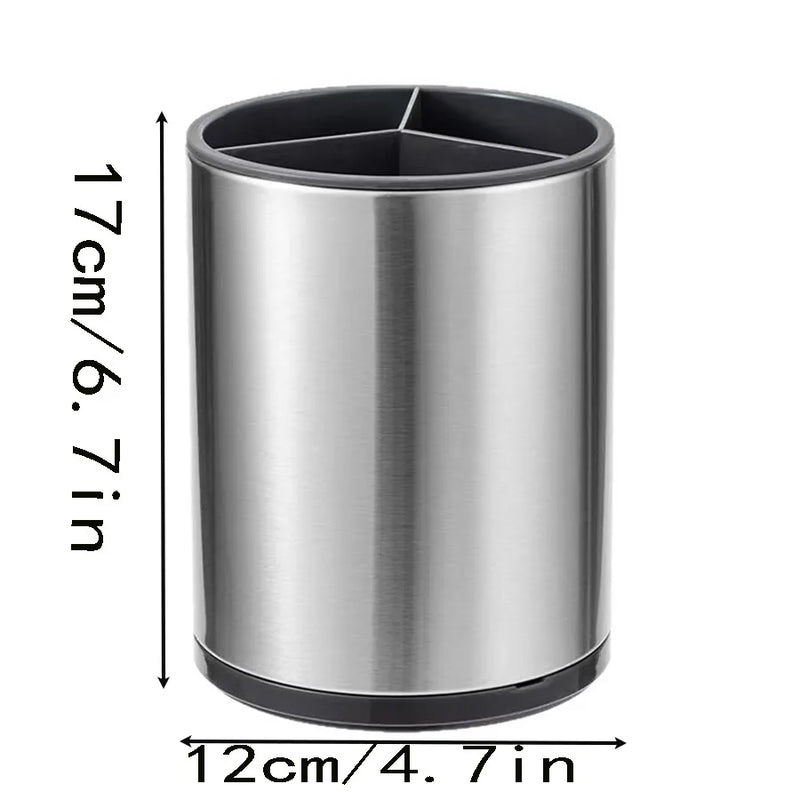 Silvario Besteckhalter aus Edelstahl | Mit Abtropfbehälter & Standfuß | Küchenorganizer für Löffel, Gabeln & Messer | 12 × 10 cm
