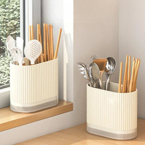 BesteckOrganizer Duo | Wandmontierbarer Besteckhalter | Ohne Bohren | Abtropffunktion | 16,5 × 8,5 × 12,5 cm
