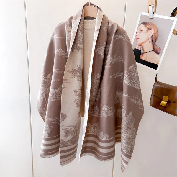 BelleAria Elegance Pashmina-Schal mit Schleifenprint | 185 × 65 cm | Weich & Wärmend mit Fransen | Herbst & Winter
