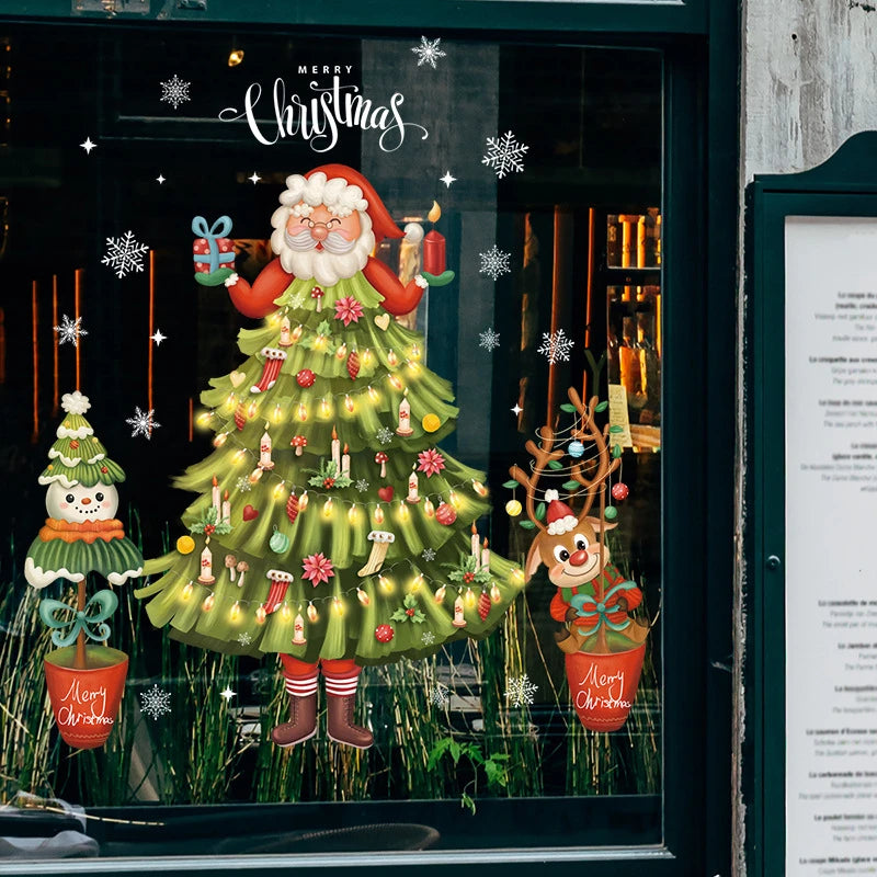 Glimoria | Weihnachtsfensteraufkleber 2025 | Weihnachtsmann & Tannenbaum | Abnehmbare Fenstersticker für Glas & Wände | Festliche Deko für Weihnachten & Neujahr