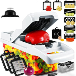 Gemüseschneider 12-in-1 KüchenMeister Pro | Multischneider mit 7 Klingen | Raspeln, Würfeln, Hobeln | BPA-frei & Spülmaschinenfest
