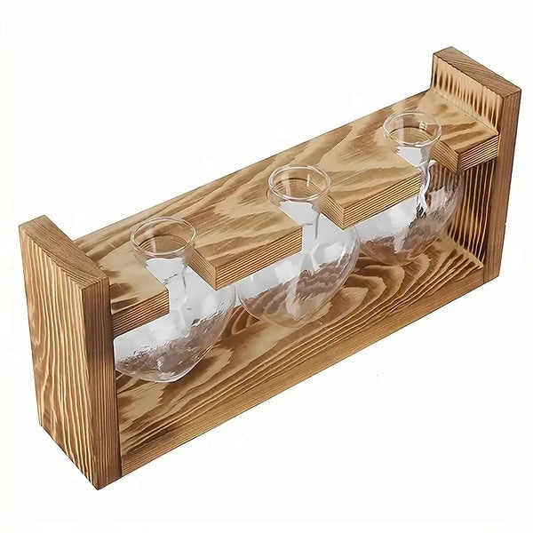 Hydrokultur-Vase Virella | Herzförmiges Glas im Holzrahmen | Dekorativ & Modern | Für Ableger & Zimmerpflanzen