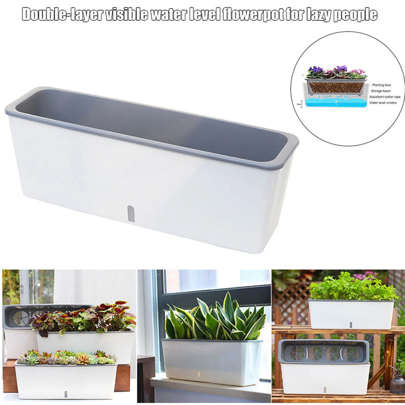 Floravio Pflanztopf mit Selbstbewässerung | Integrierter Wasserstandsanzeiger | Platzsparendes Dual-Design | 43,5x12x11 cm