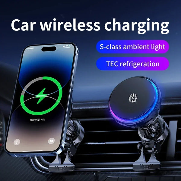 FrozzCharge Auto-Ladegerät | Magnetisches 15W Wireless Charging mit Kühlfunktion | RGB-Licht | iPhone MagSafe-kompatibel