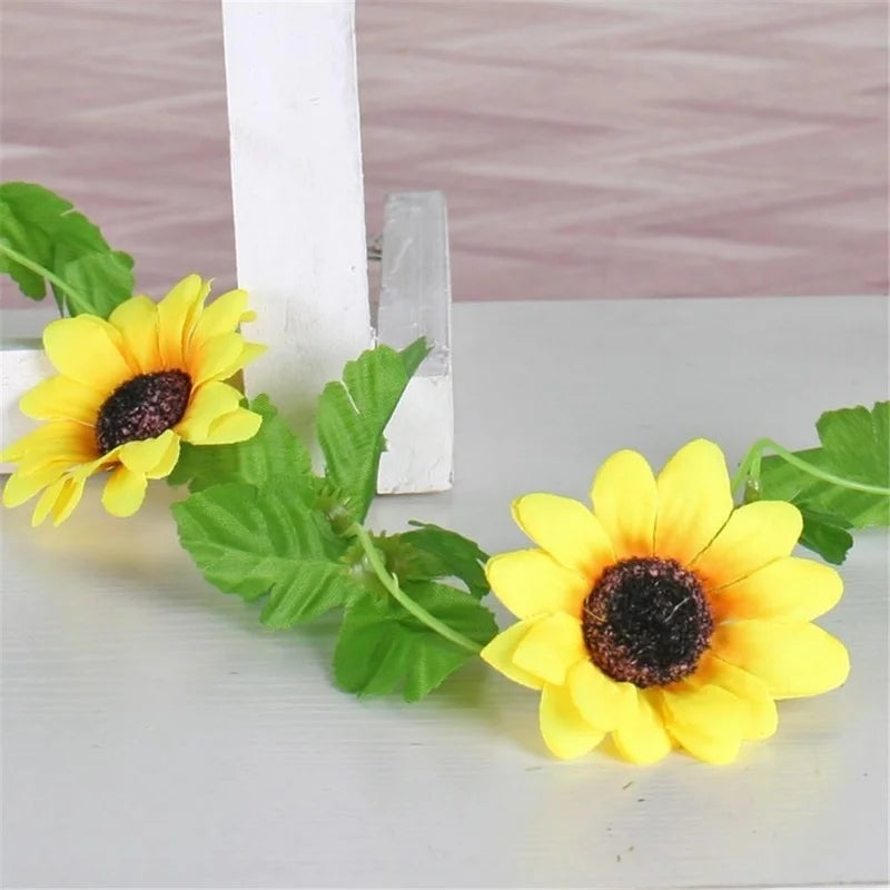 Floraviva SunVine Sonnenblumen-Girlande Künstlich | 2,6 m Länge | 12 Blüten Ø 8 cm | Für Hochzeit, Balkon & DIY-Deko
