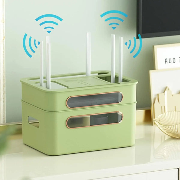 HideNet WLAN-Router Aufbewahrungsbox | Mit Kabelmanagement & Steckdosenfach | Transparent & abnehmbar | 1–4 Etagen wählbar