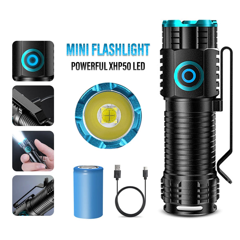 LED Taschenlampe LumiXPro S-359 | Mini XHP50 | Magnetisch & Wiederaufladbar | 1000 Lumen | USB & Clip-Funktion