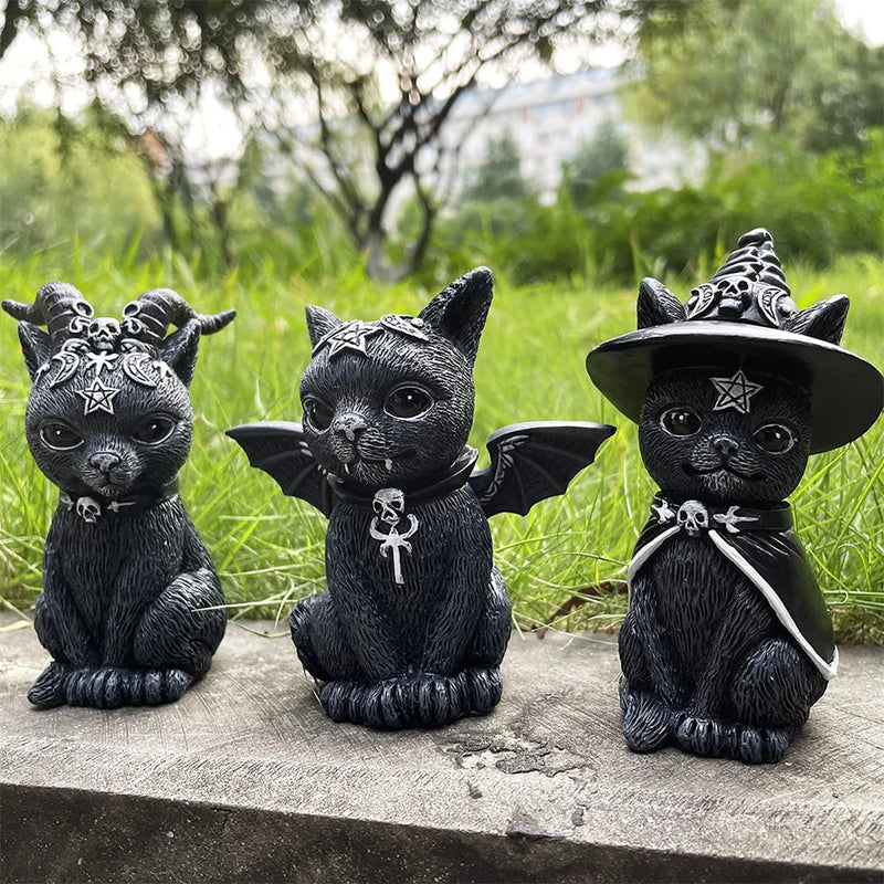 Schwarze Katzenfigur MystiCat | Handbemalte Hexenkatze | Resin-Skulptur 10 cm | Halloween & Deko