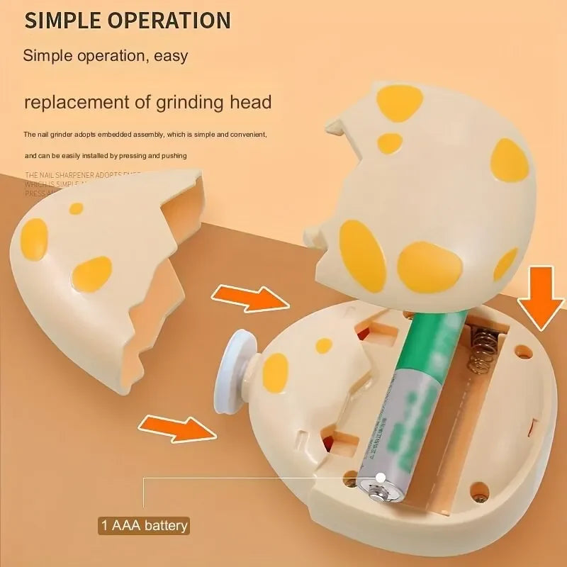 DinoCare | Elektrischer Baby-Nageltrimmer | Sicherheits-Nagelpflege-Set mit 3 Schleifköpfen | Leise & Schonend für Neugeborene